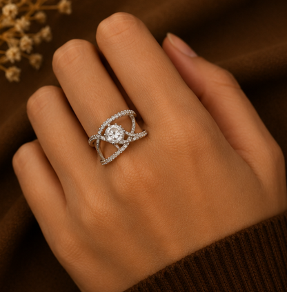 Celeste Intertwined Halo Crystal Ring
