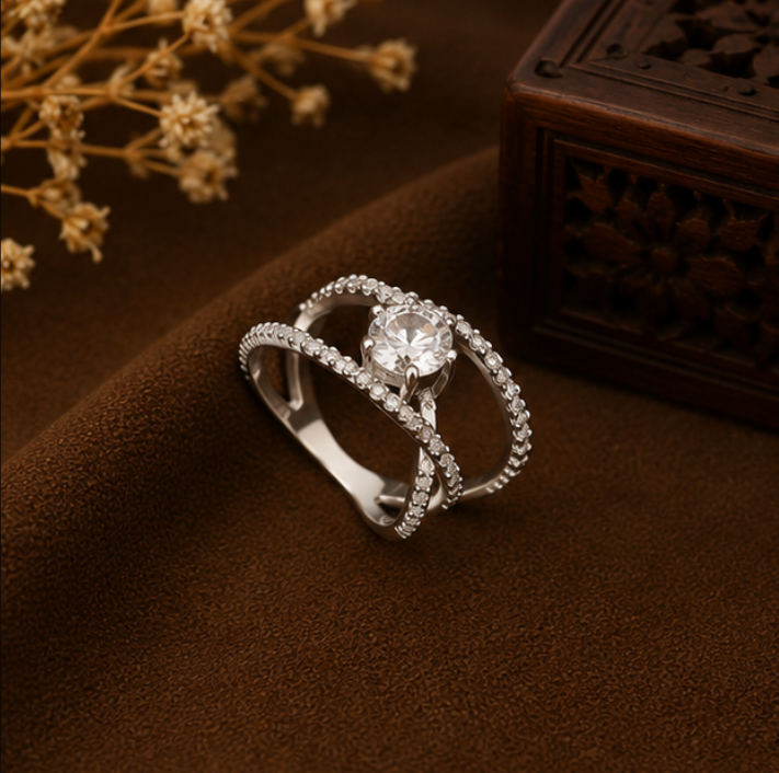 Celeste Intertwined Halo Crystal Ring