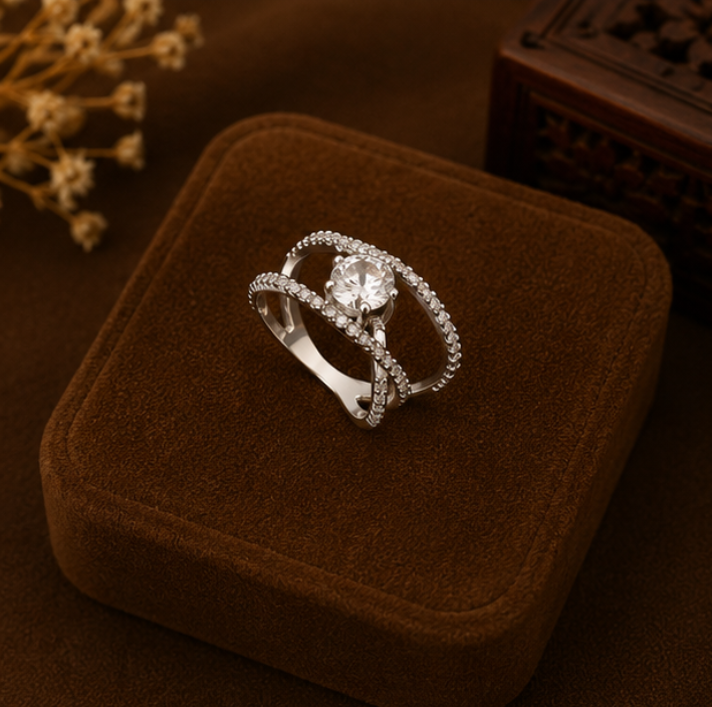 Celeste Intertwined Halo Crystal Ring