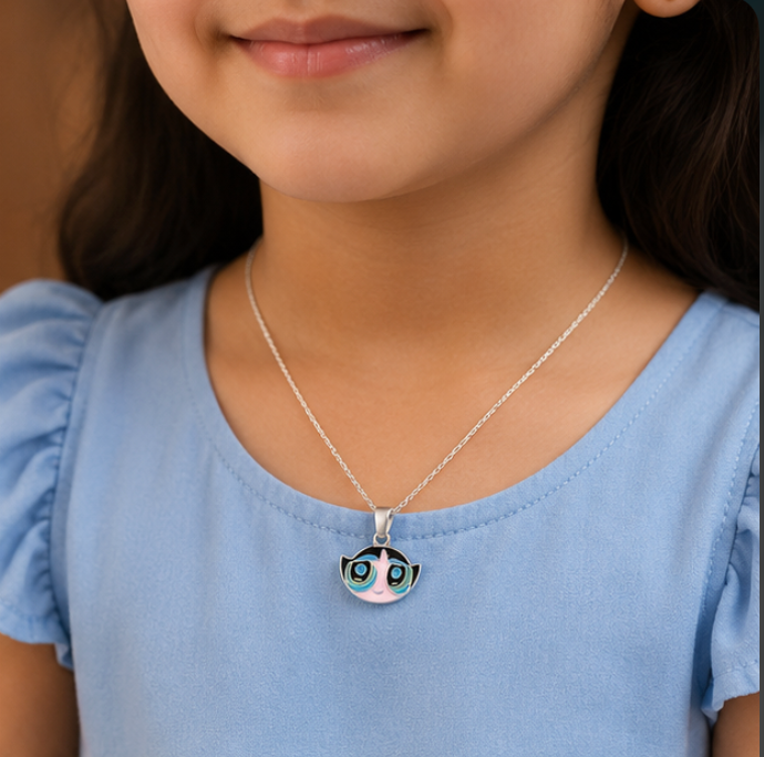 Cute Blue-Eyed Cartoon Kids Pendant Necklace