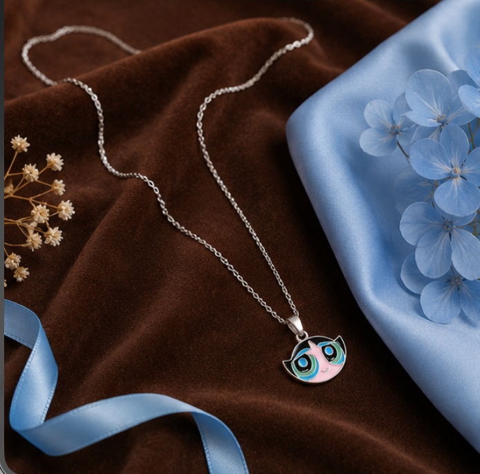 Cute Blue-Eyed Cartoon Kids Pendant Necklace