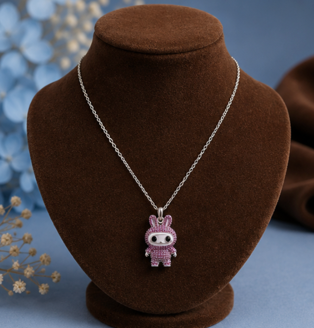 Cute Pink Bunny Kids Pendant Necklace
