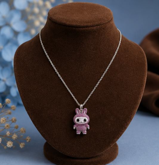 Cute Pink Bunny Kids Pendant Necklace