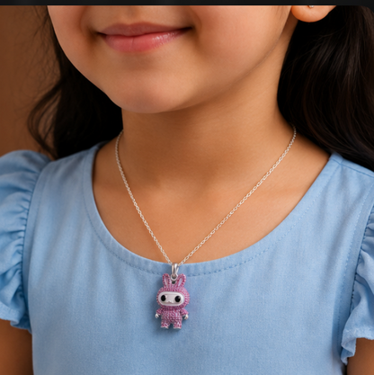 Cute Pink Bunny Kids Pendant Necklace