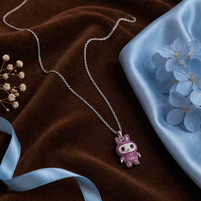 Cute Pink Bunny Kids Pendant Necklace