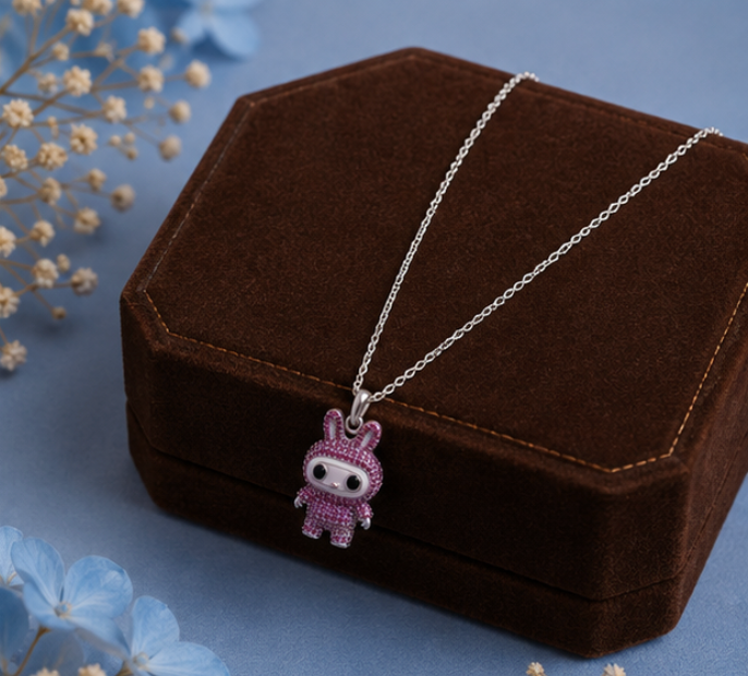 Cute Pink Bunny Kids Pendant Necklace