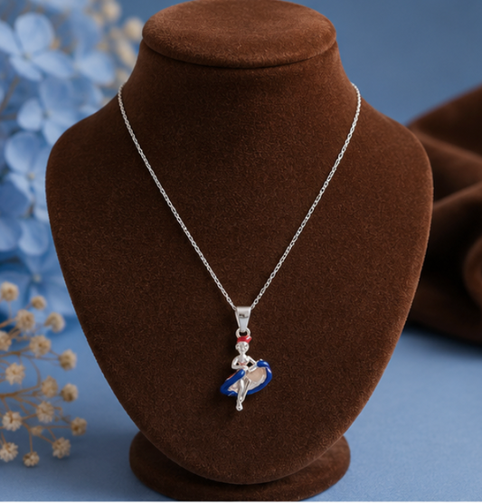 Cute Blue Dress Kids Pendant Necklace