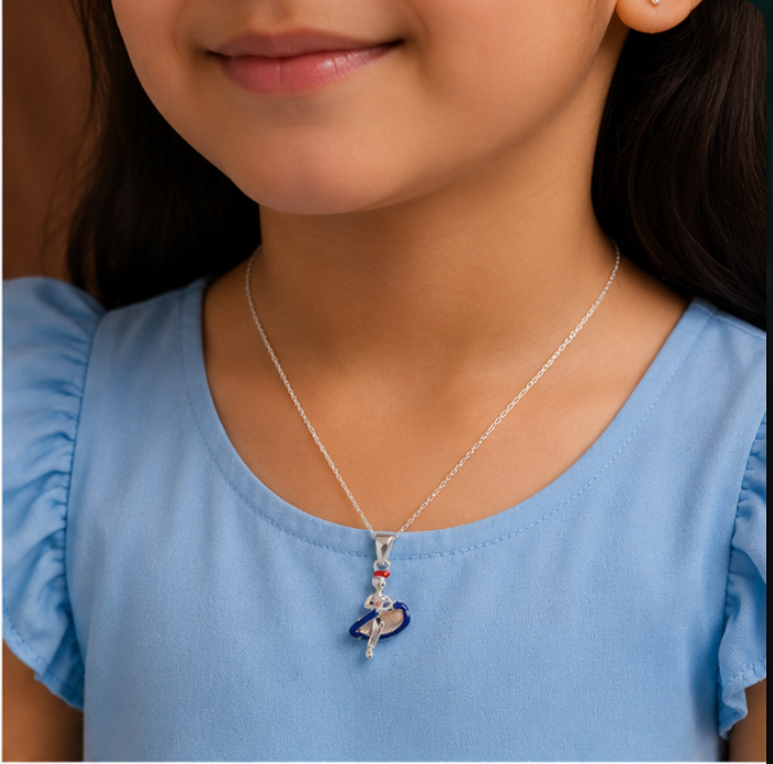 Cute Blue Dress Kids Pendant Necklace