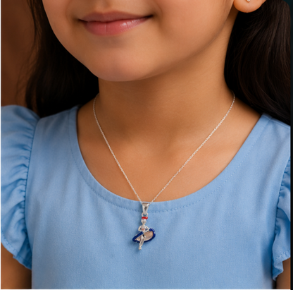 Cute Blue Dress Kids Pendant Necklace