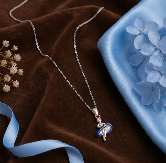 Cute Blue Dress Kids Pendant Necklace