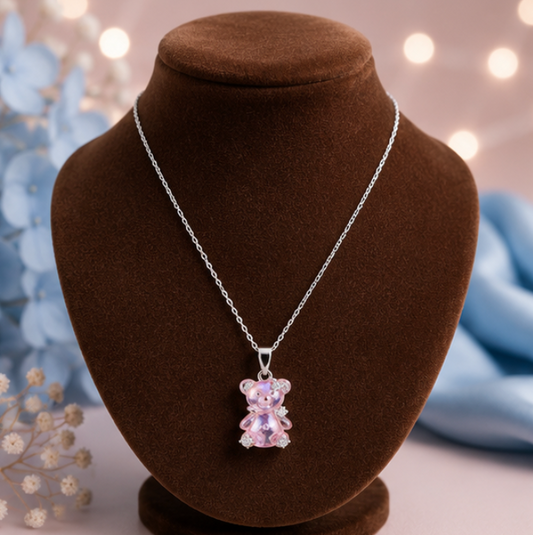 Adorable Pink Teddy Kids Pendant Necklace