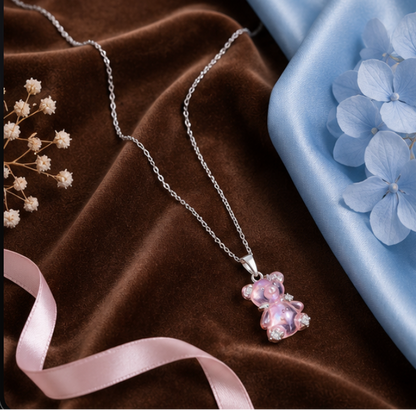 Adorable Pink Teddy Kids Pendant Necklace