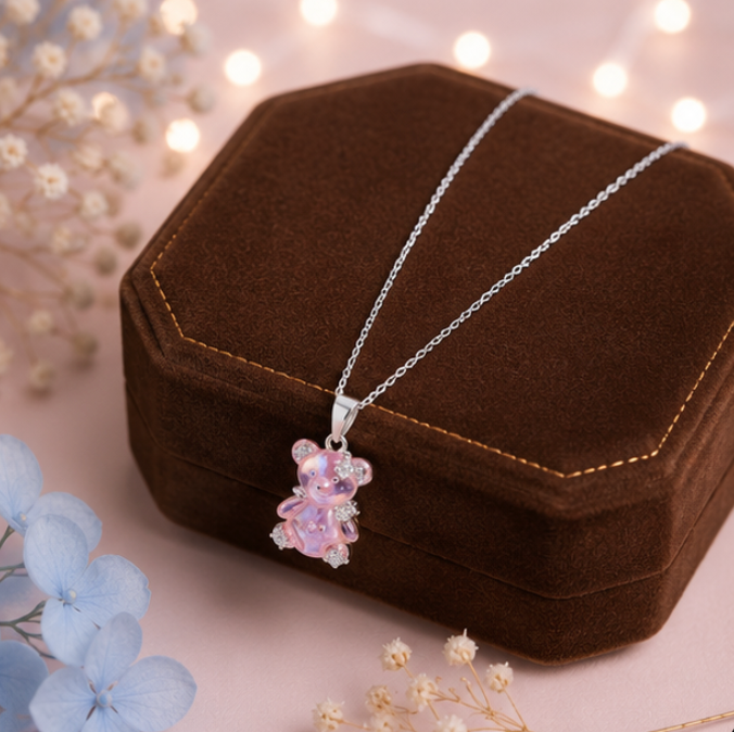 Adorable Pink Teddy Kids Pendant Necklace