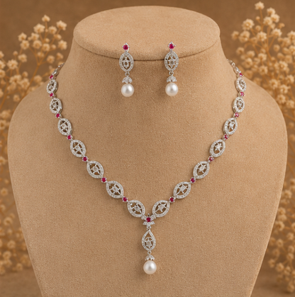 Royal Pearl Ruby Elegance Necklace Set