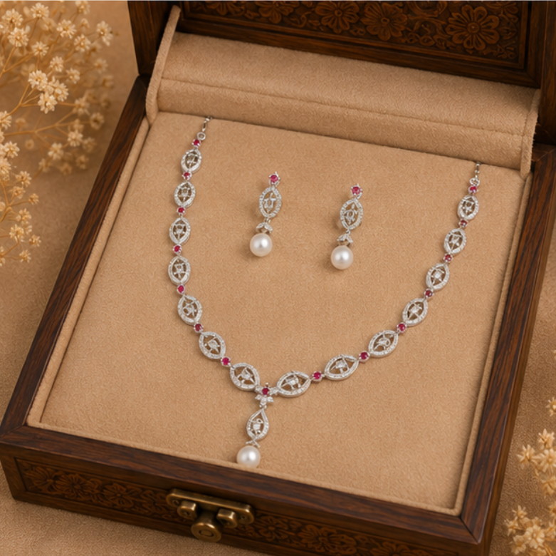 Royal Pearl Ruby Elegance Necklace Set