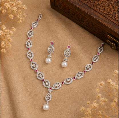 Royal Pearl Ruby Elegance Necklace Set