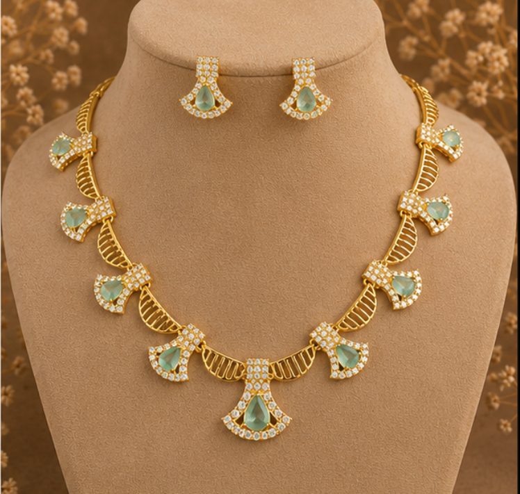 Mint Green Radiance Gold Necklace Set