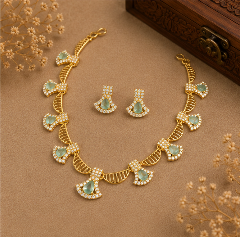 Mint Green Radiance Gold Necklace Set