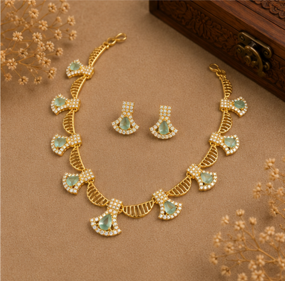 Mint Green Radiance Gold Necklace Set