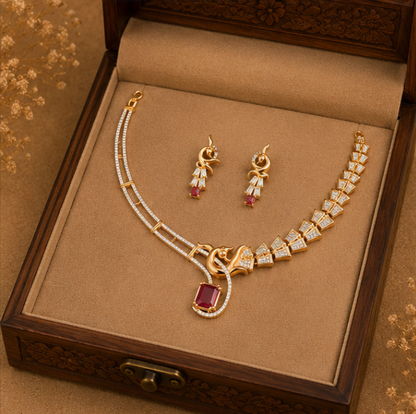 Royal Ruby Geometric Statement Necklace Set