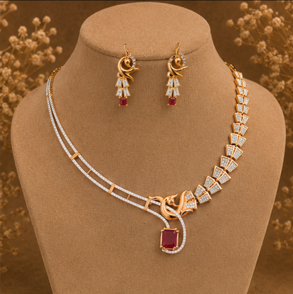 Royal Ruby Geometric Statement Necklace Set