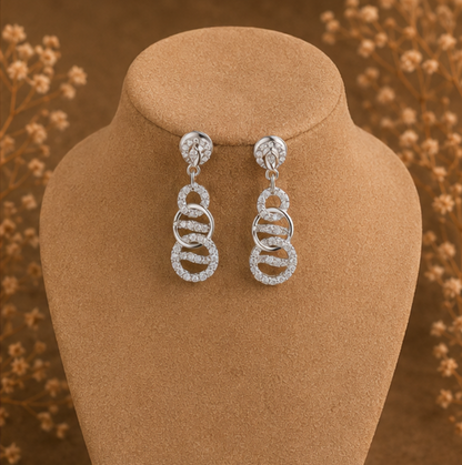 Elegant Triple Loop Diamond Drop Earrings