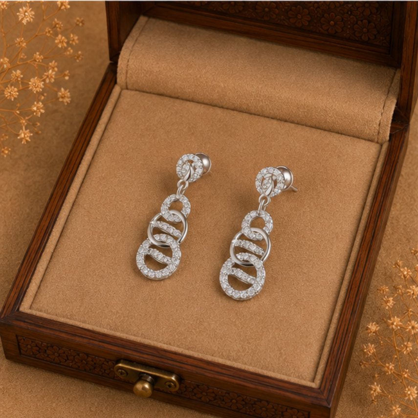 Elegant Triple Loop Diamond Drop Earrings