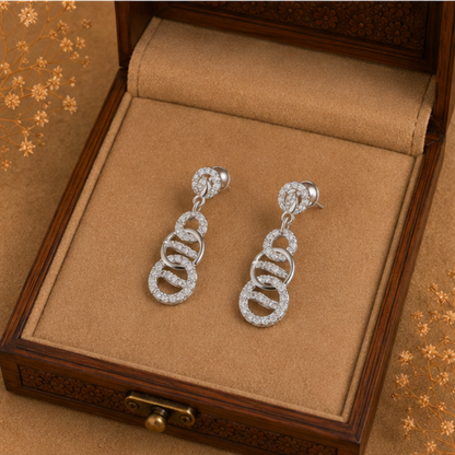 Elegant Triple Loop Diamond Drop Earrings