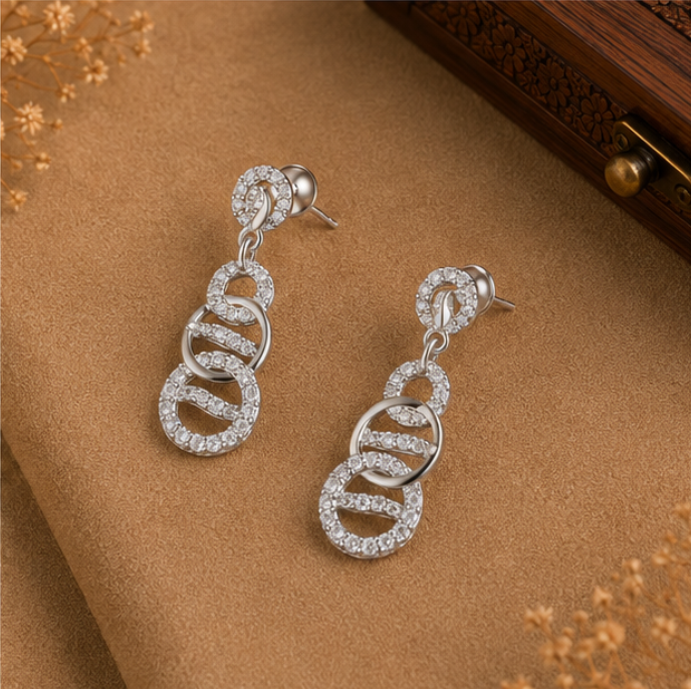 Elegant Triple Loop Diamond Drop Earrings
