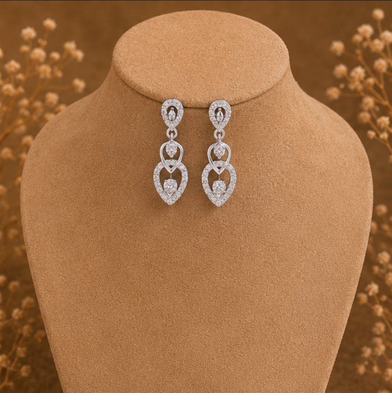 Elegant Interlocking Heart Diamond Drop Earrings
