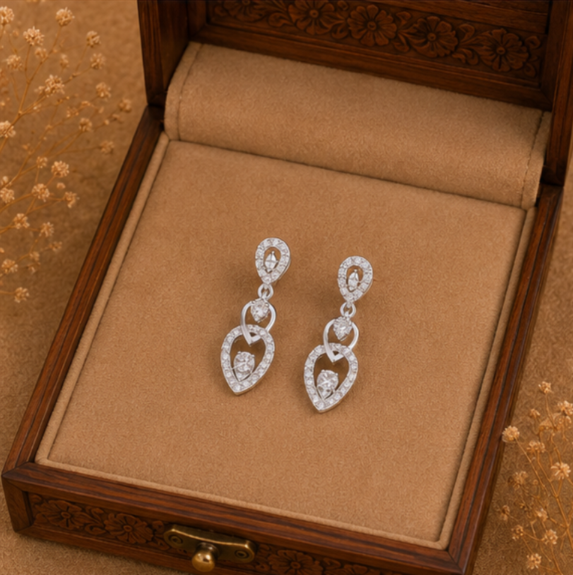 Elegant Interlocking Heart Diamond Drop Earrings
