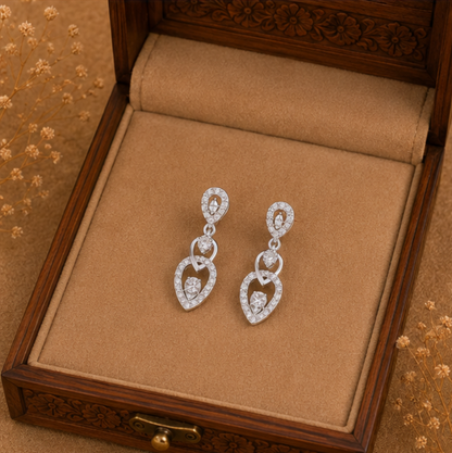 Elegant Interlocking Heart Diamond Drop Earrings