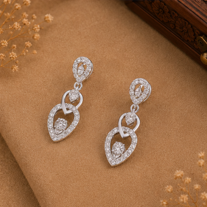 Elegant Interlocking Heart Diamond Drop Earrings