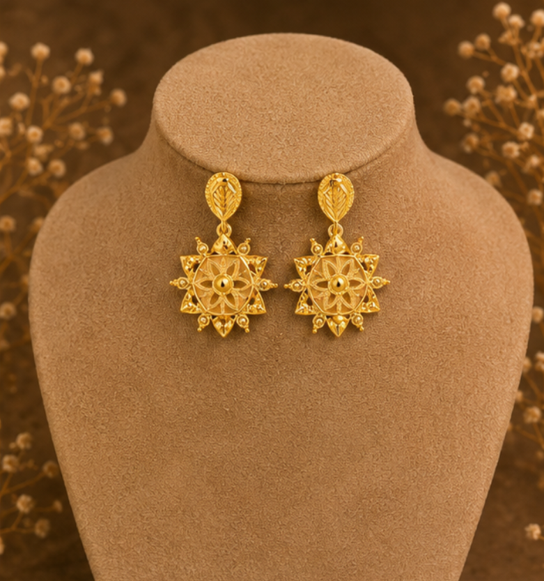Traditional Gold Filigree Sunburst Earrings