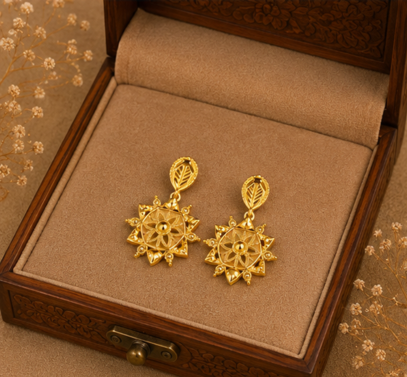 Traditional Gold Filigree Sunburst Earrings