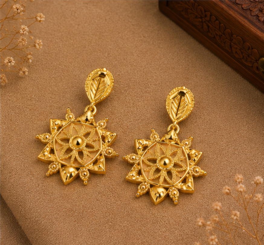 Traditional Gold Filigree Sunburst Earrings