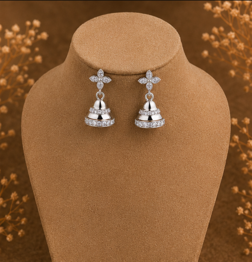 Elegant Floral Diamond Jhumka Earrings