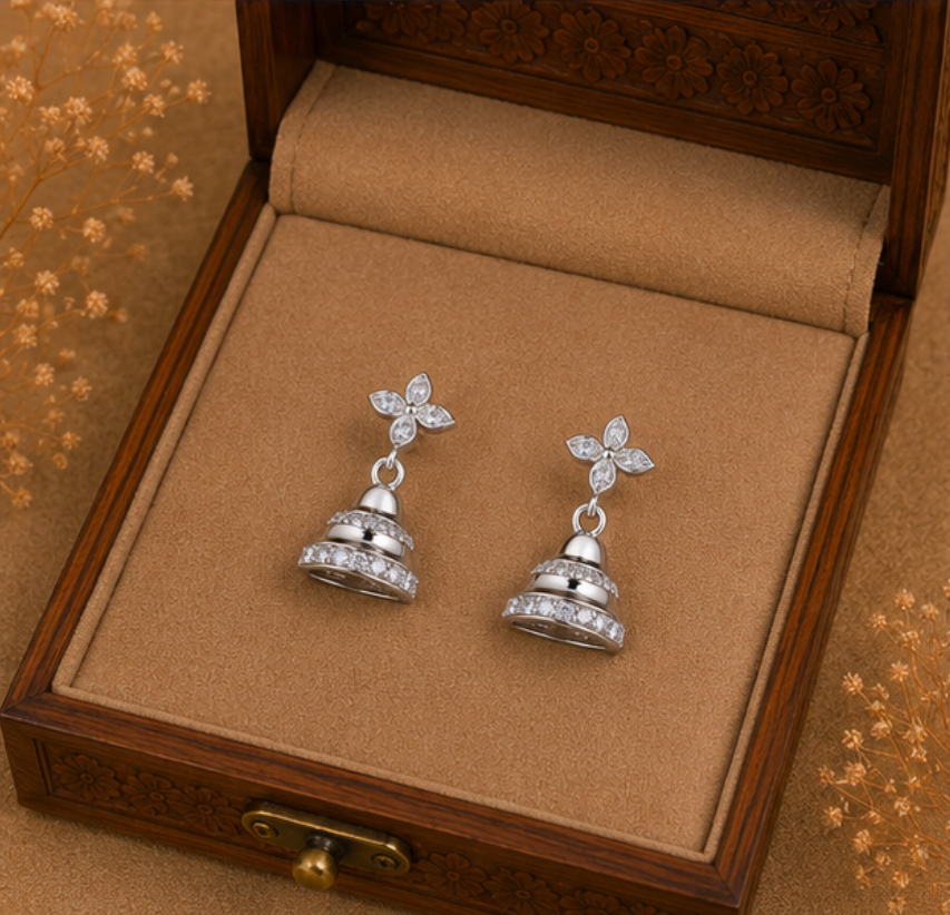 Elegant Floral Diamond Jhumka Earrings