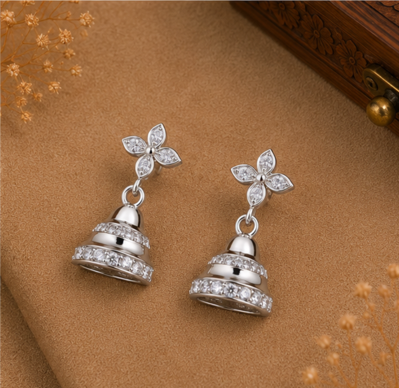 Elegant Floral Diamond Jhumka Earrings