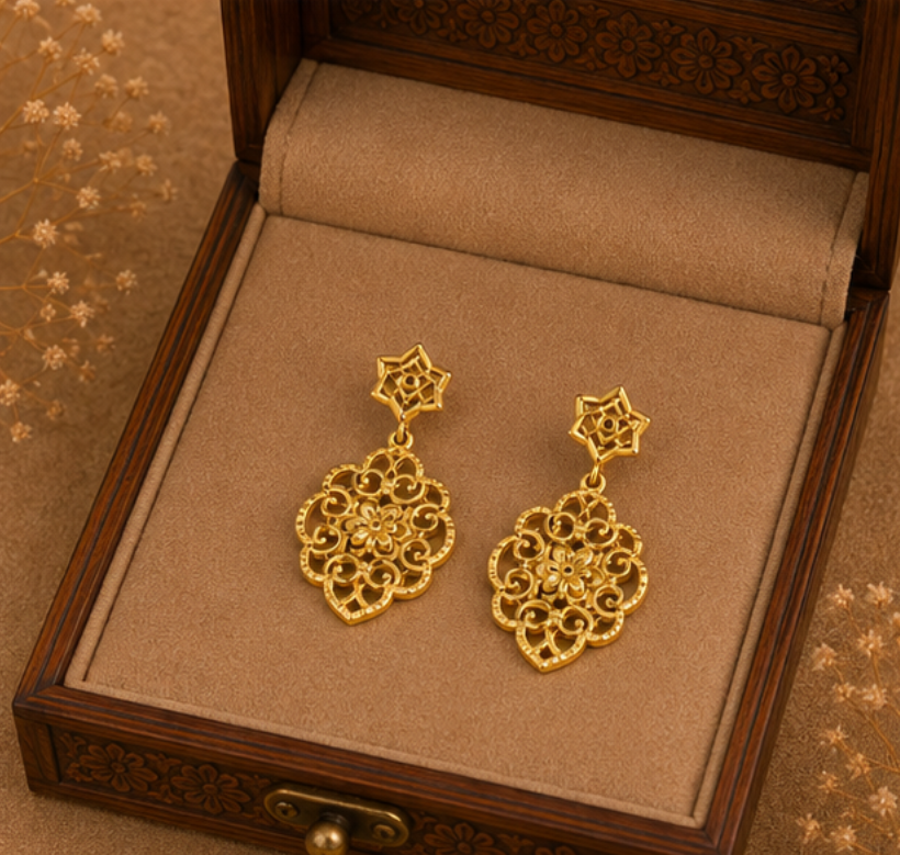 Royal Gold Filigree Floral Drop Earrings