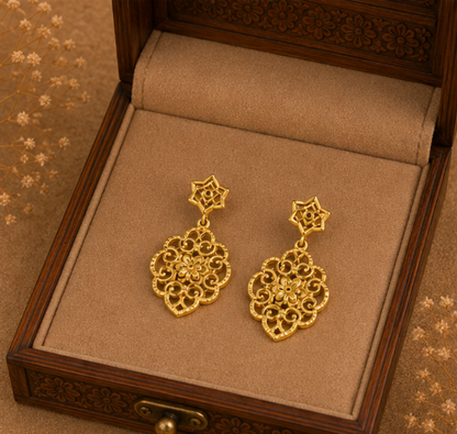 Royal Gold Filigree Floral Drop Earrings