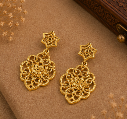 Royal Gold Filigree Floral Drop Earrings