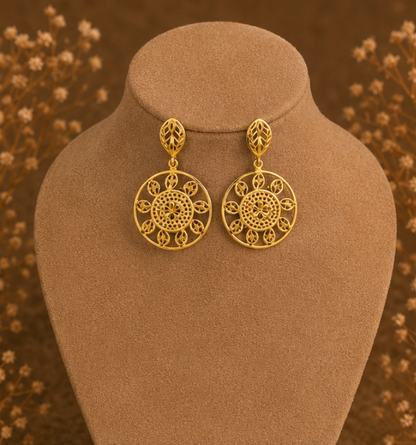 Royal Gold Floral Filigree Round Drop Earrings