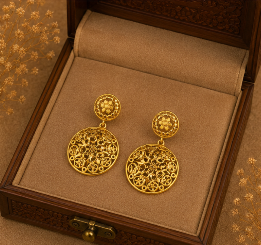 Royal Gold Floral Filigree Statement Earrings