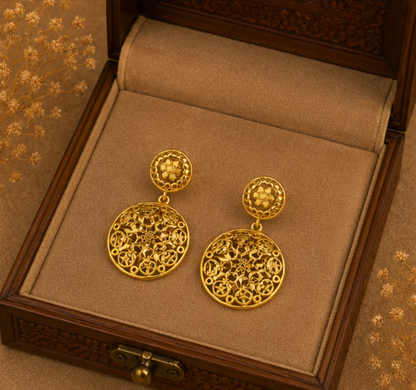 Royal Gold Floral Filigree Statement Earrings
