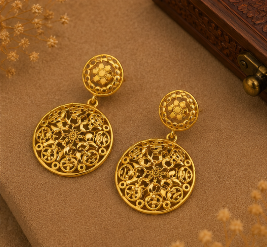 Royal Gold Floral Filigree Statement Earrings