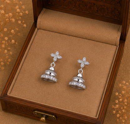 Elegant Silver Heart Jhumka Drop Earrings