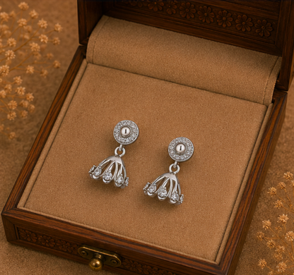 Elegant Silver Crystal Dome Jhumka Drop Earrings
