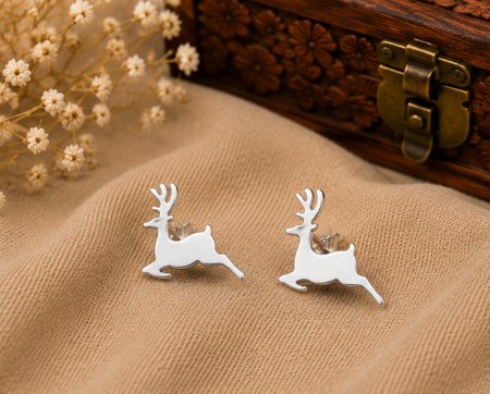 Elegant Silver Reindeer Stud Earrings