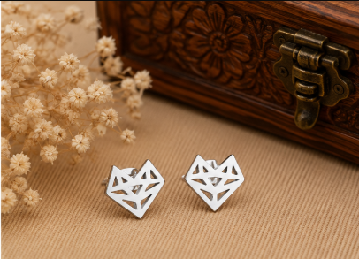 Geometric Heart Stud Earrings